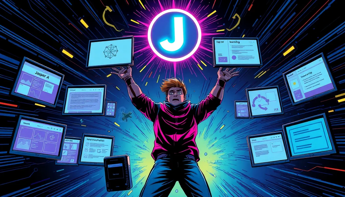Jasper AI marketing content generator interface showing brand voice controls and content templates